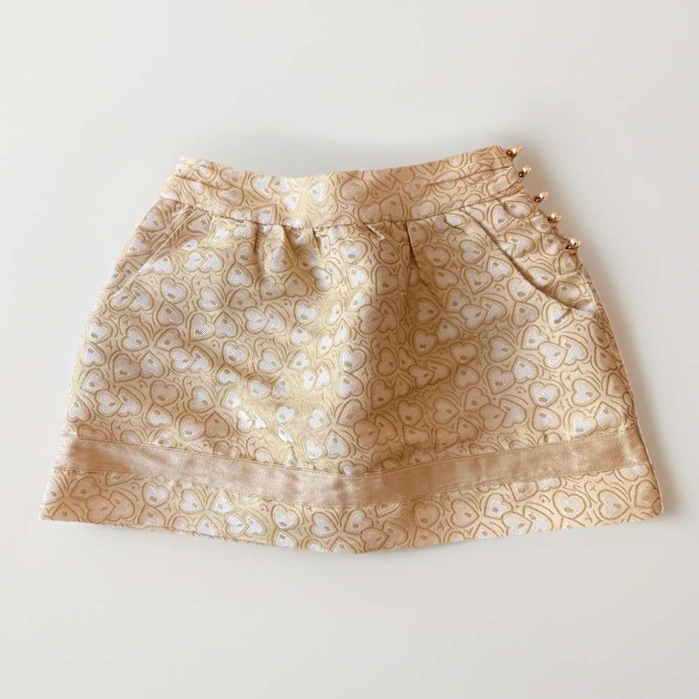 Juicy Couture Skirt Girls 7 Gold Metallic Heart Jacquard A-Line Side Buttons